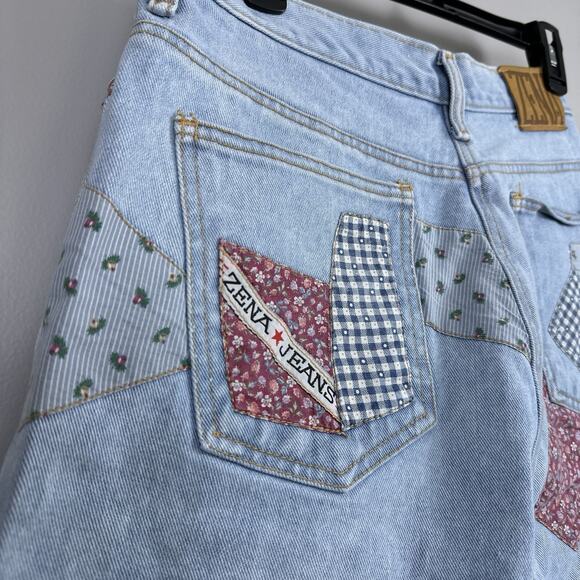 Vintage Zena Jean Shorts Women's Size 14 Denim Patchwork High Waist Mom Cotton - Picture 8 of 13